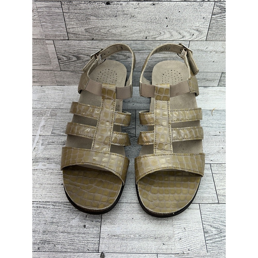 SAS Shoes Womens Size 7 Narrow Beige Sandals‎ Tripad Comfort Made USA Croc Print